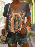 Catholic Faith Virgin Mary V-Neck Shirt Women's Faith Christian Mother Mary T-Shirt - Otakuforge