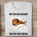 Dachshund First They Steal Your Heart T-Shirt The They Still Your Bed Cute Sausage Dog Tee - Otakuforge