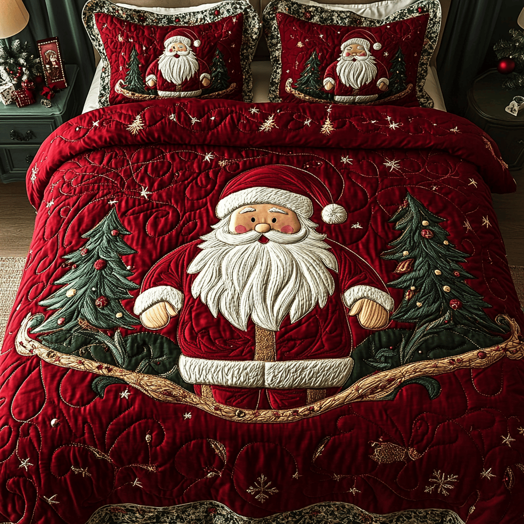 Santa Sleigh Ride 3-Piece Quilted Bedding Set NCU0DK2163