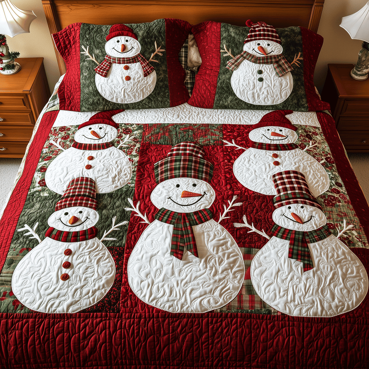 Jolly Snowman 3-Piece Quilted Bedding Set NCU0TH2132