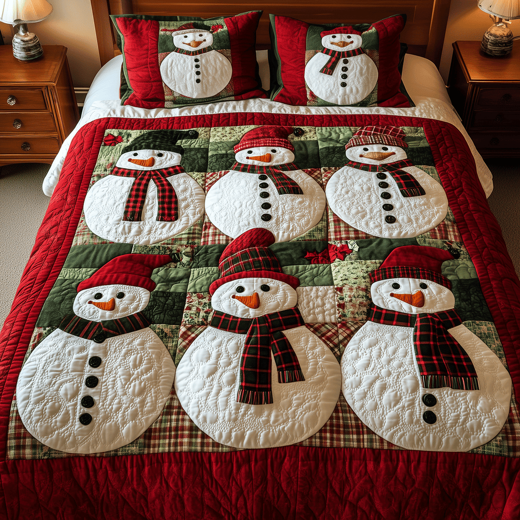 Winter Snowman Joy 3-Piece Quilted Bedding Set NCU0TH2131