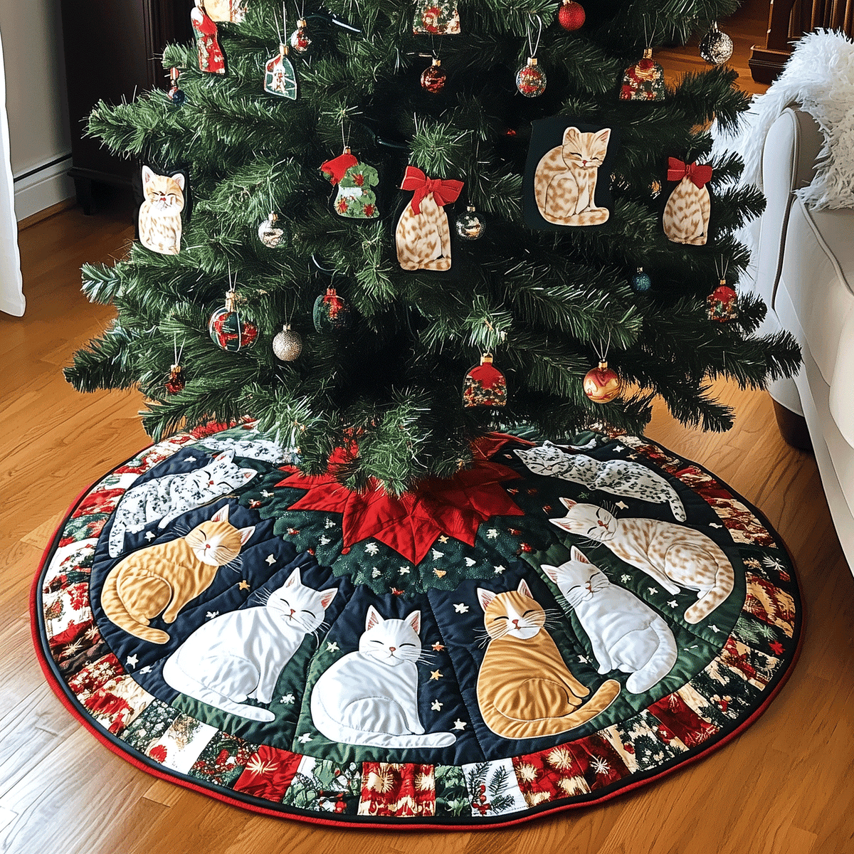 Meowy Christmas Quilted Christmas Tree Skirt NCU0TH1937