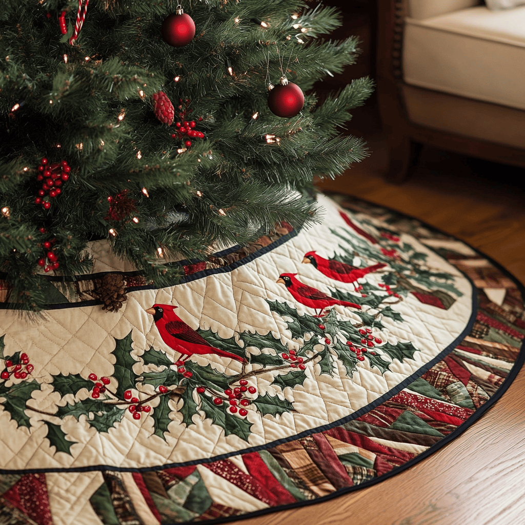 Woodland Cardinals Quilted Tree Skirt NCU0VH021