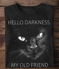 Black Cat Hello Darkness My Old Friend Shirt Mens Womens Black Cat Tee Shirt Gifts - Otakuforge