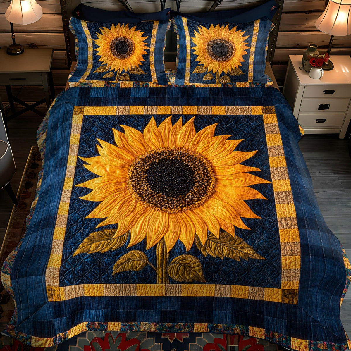 Midnight Bloom 3-Piece Quilted Bedding Set NCU0NT3484