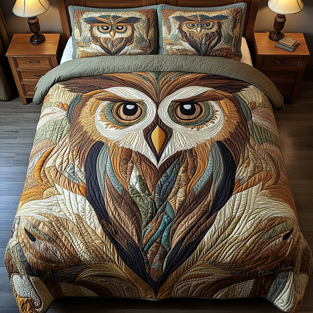 Wise Owl 3-Piece Quilted Bedding Set NCU0VL1055