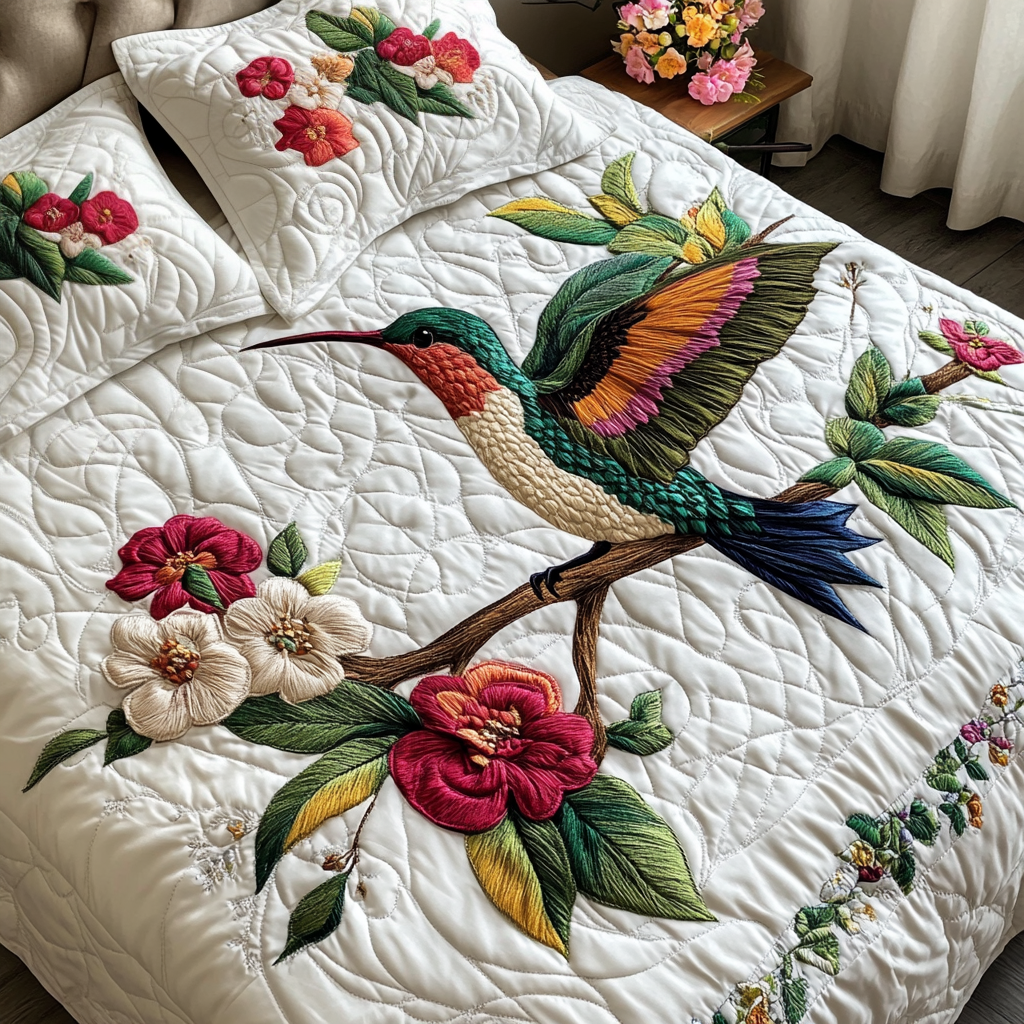 Hummingbird 3-Piece Quilted Bedding Set NCU0VT168