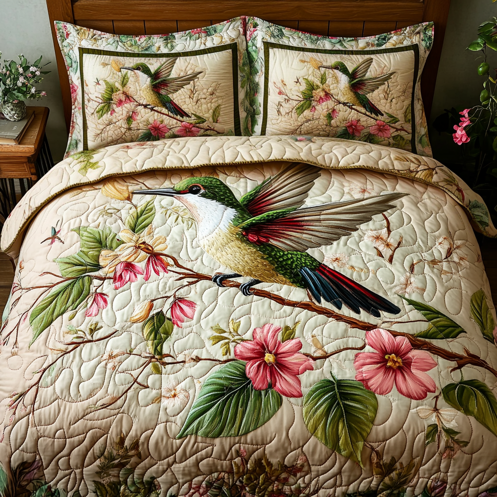 Hummingbird 3-Piece Quilted Bedding Set NCU0VT168