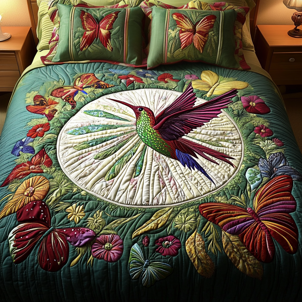 Hummingbird 3-Piece Quilted Bedding Set NCU0VT168
