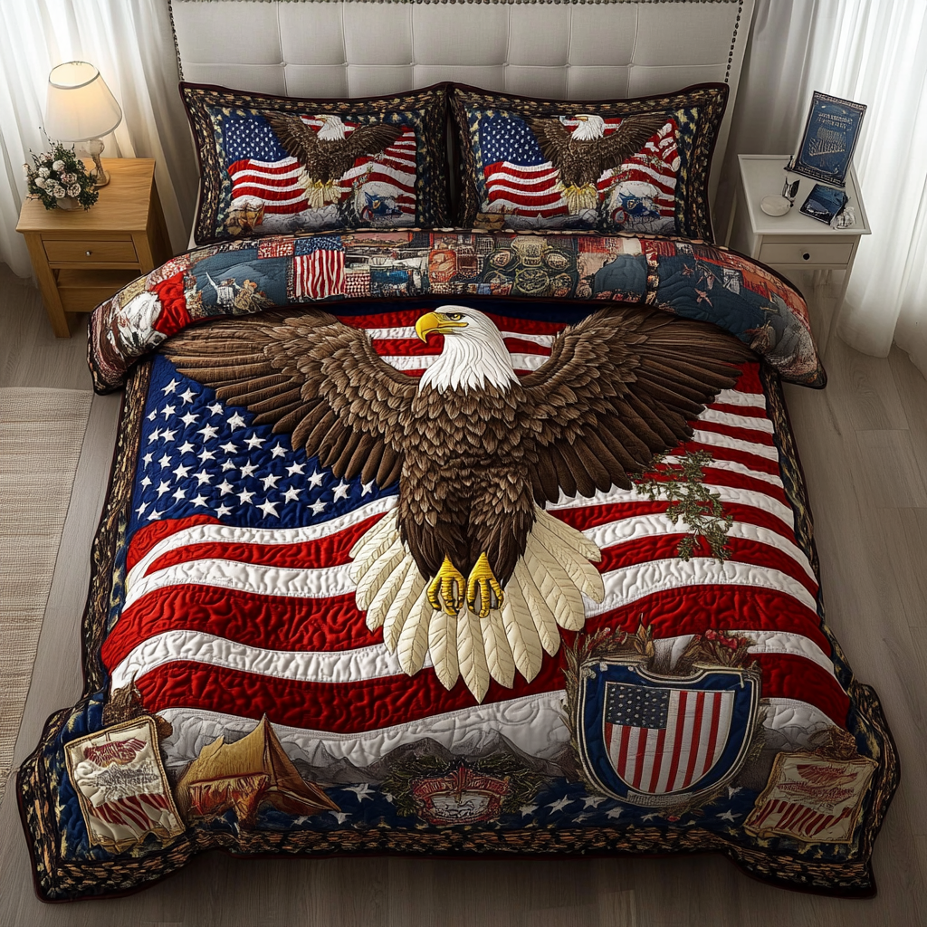 Eagle Patriotic 3-Piece Quilted Bedding Set NCU0VT200
