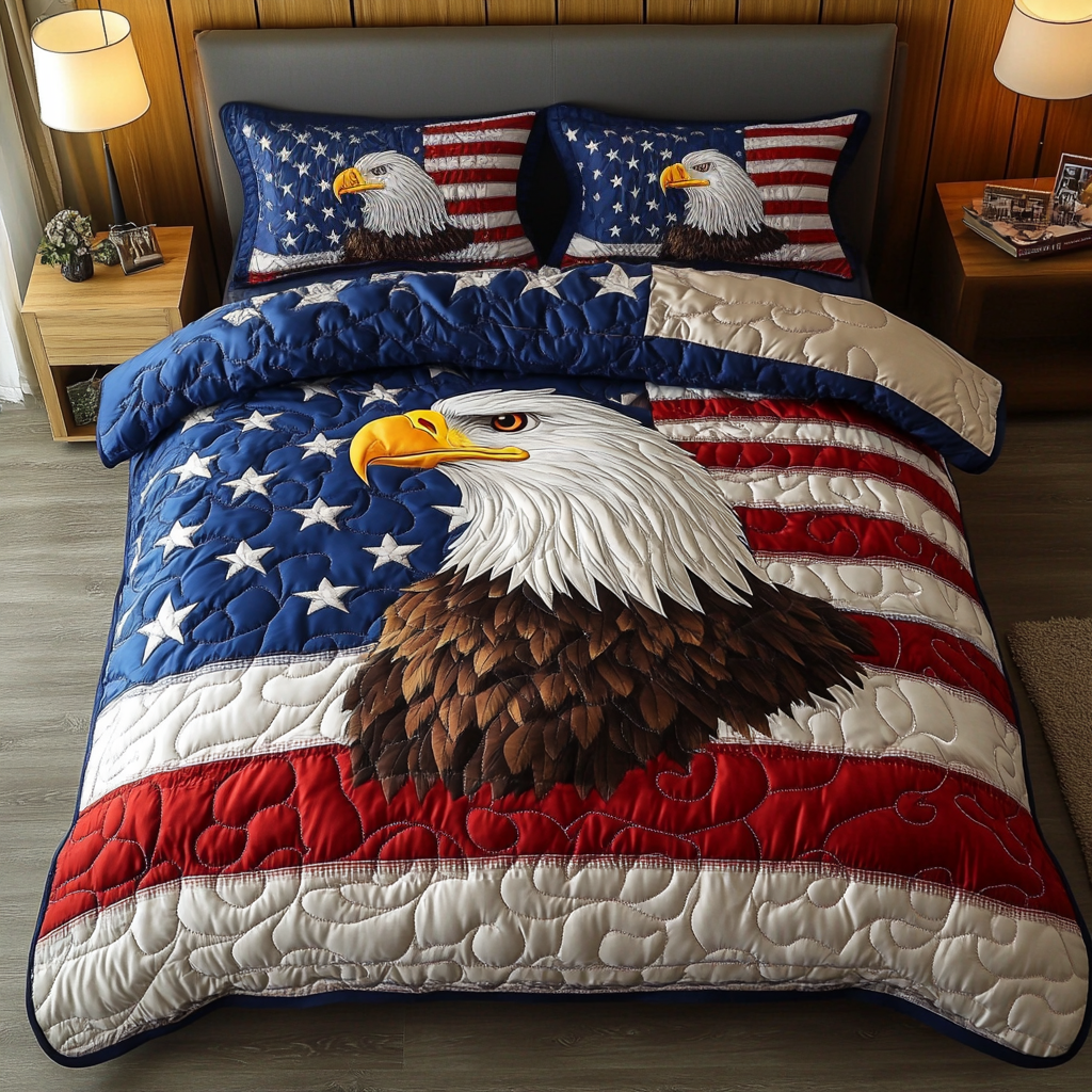 Eagle Patriotic 3-Piece Quilted Bedding Set NCU0VT200