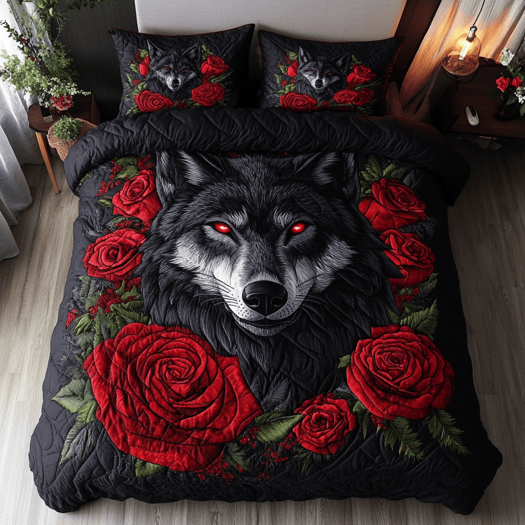 Wolf Howl 3-Piece Quilted Bedding Set NCU0DK8858