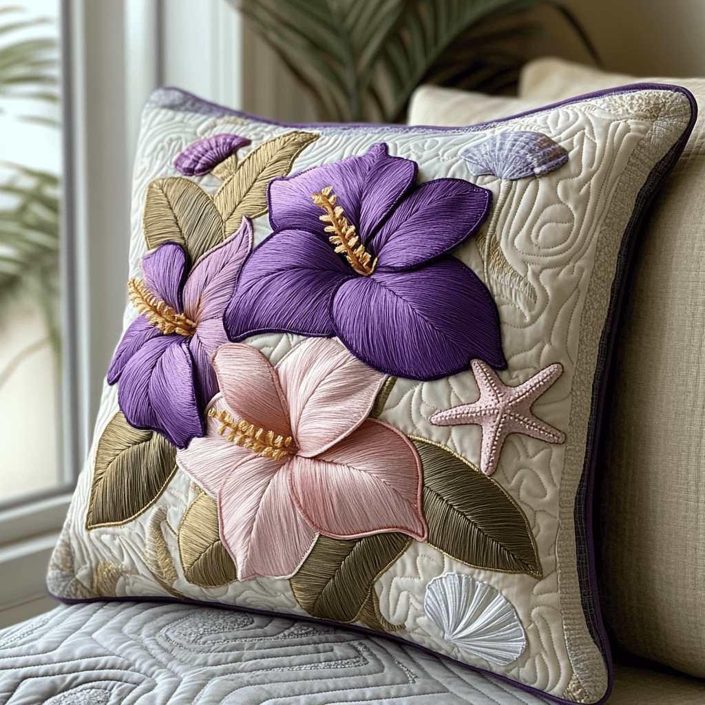 Purple Hibiscus Quilted Pillow Case NCU0DV5358