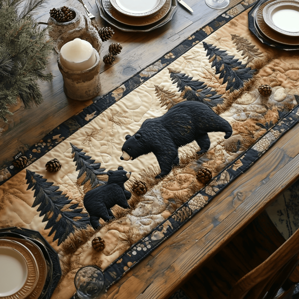 Black Bear Family Quilted Table Runner NCU0DV4206