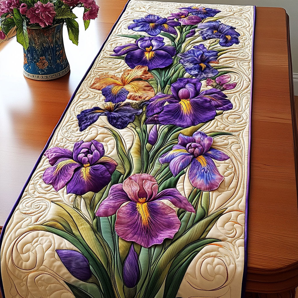 Purple Iris Charm Quilted Table Runner NCU0NT5728