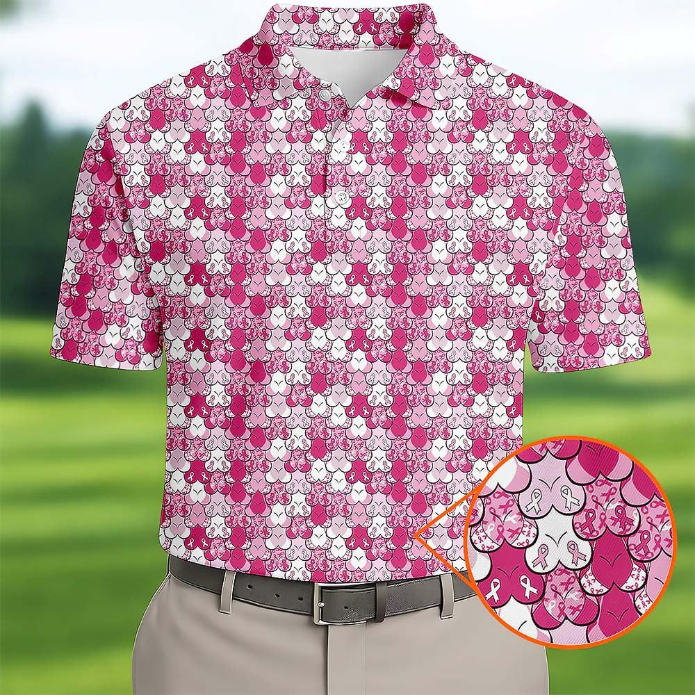 Breast Cancer Pink Ribbon Men_s Golf Polo Breast Cancer Awareness Sports Day Golf Gifts
