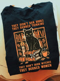 Black Cat They Didn_t Ban Books Shirt They Banned Thinking Tee Halloween Gifts For Friend