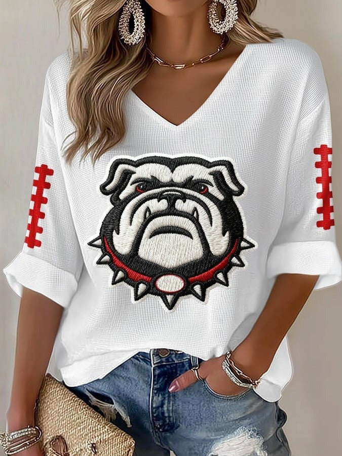 Georgia Bulldogs Long SLeeve V-Neck Shirt Women's Game Day Fan Apparel Georgia Football Merch - Otakuforge