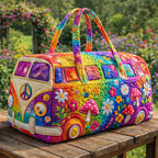 Fantasy Garden Hippie Van Quilted Duffle Bag Travel Accessories Gifts For Fantasy Lovers