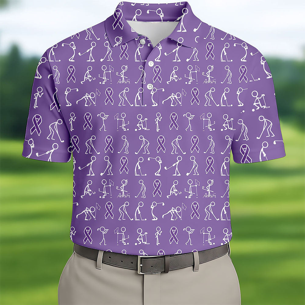 Pancreatic Cancer Awareness Men_s Golf Polo Shirt Golfing Stickman Cancer Gifts Ideas