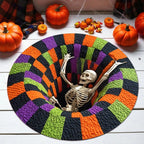 Skeleton Faux Halloween Quilted Round Mat Spiral Abyss Hollow Rug Indoor Decorations Gifts
