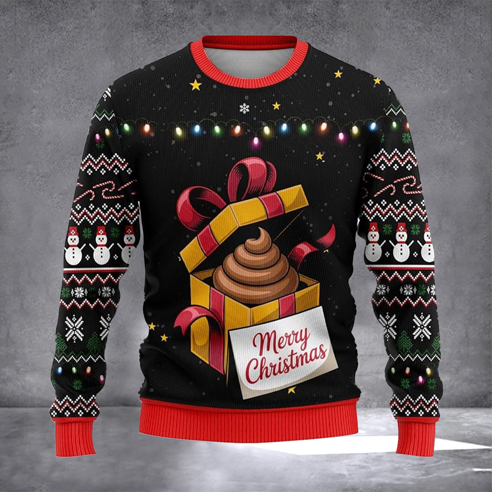 Merry Christmas Present Ugly Christmas Sweater Funny Prank Xmas Apparel Cold Weather Clothes