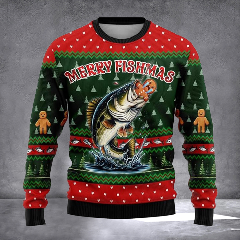 Bass Merry Fishmas Ugly Christmas Sweater Christmas Vacation Apparel Winter Clothing Gifts