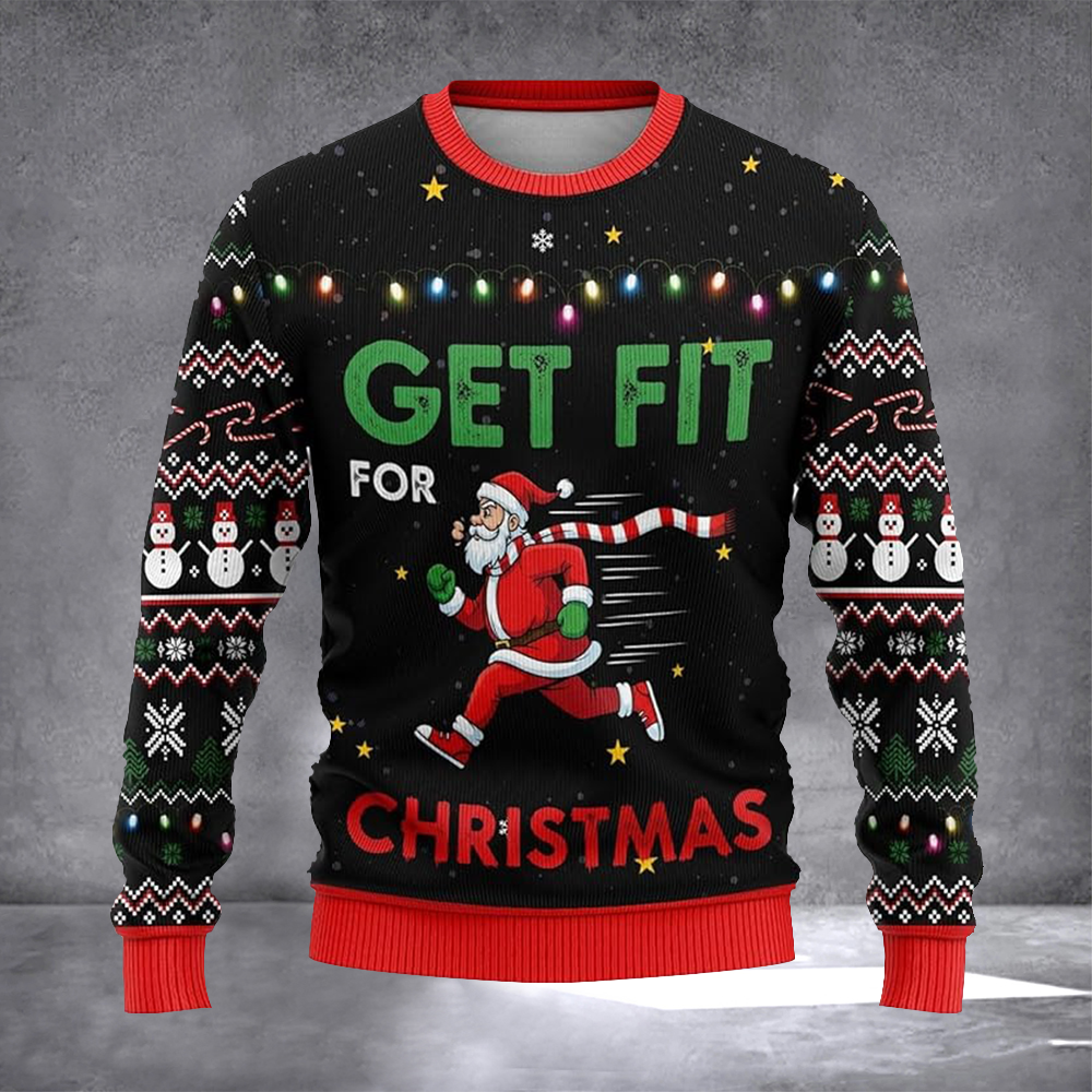 Get Fit For Christmas Ugly Christmas Sweater Funny Santa Pullover Christmas Party Outfit Gifts