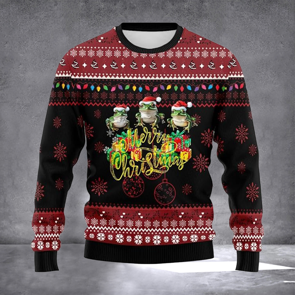 Frog Merry Christmas Ugly Christmas Sweater Xmas Party Outfits Holiday Gifts For Frog Lovers