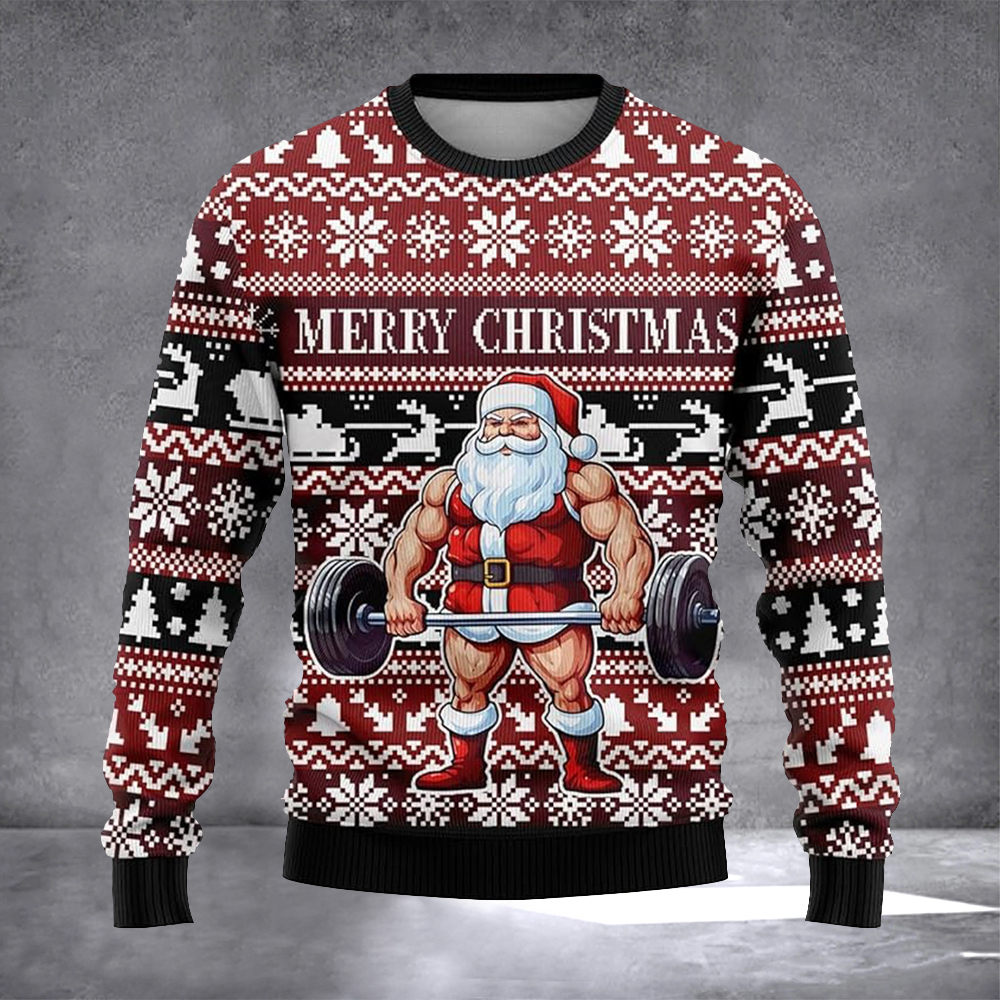 Merry Christmas Santa Weightlifting Ugly Christmas Sweater Funny Santa Sweater Xmas Outfits
