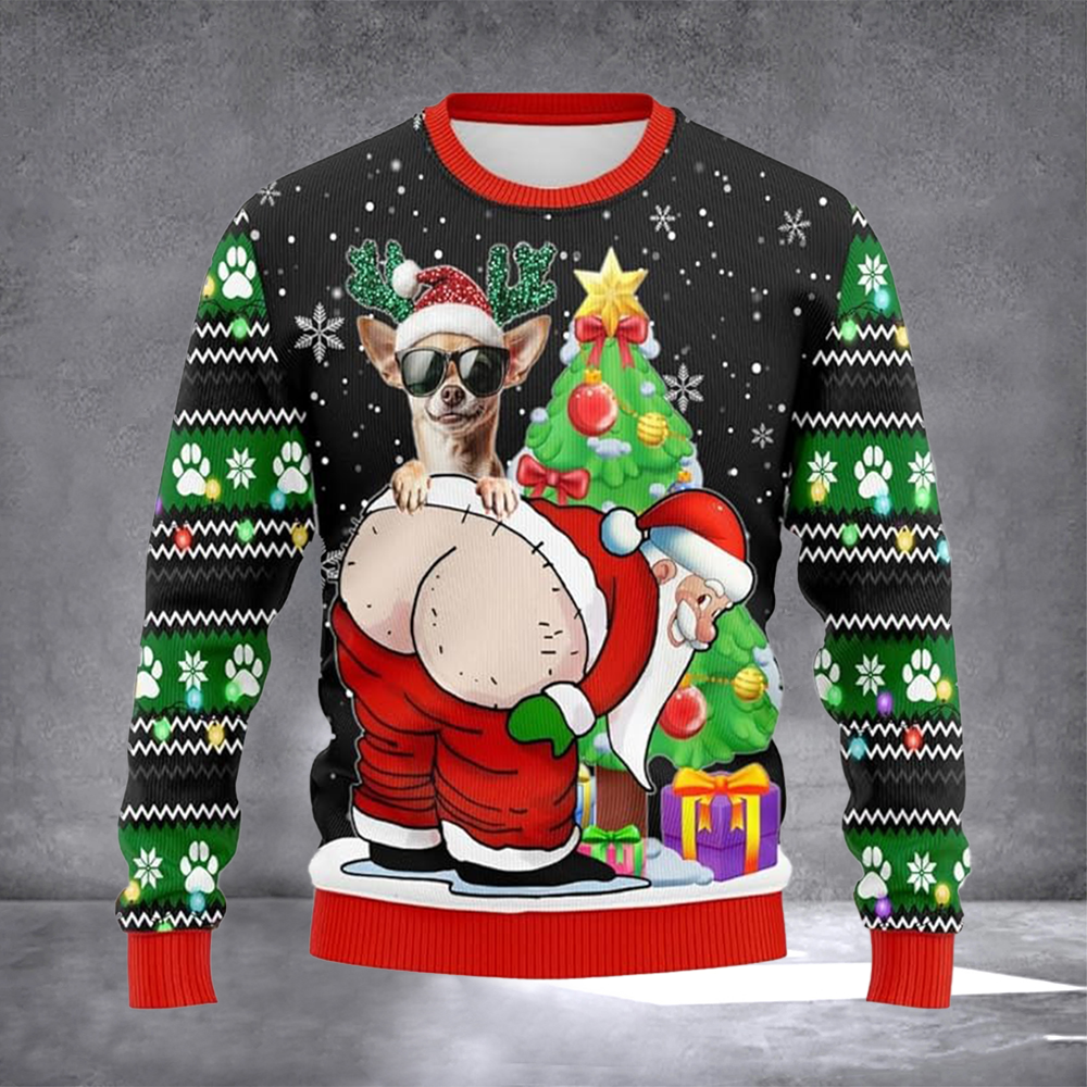Chihuahua Santa Claus Ugly Christmas Sweater Funny Holiday Clothing Chihuahua Lover Xmas Gifts