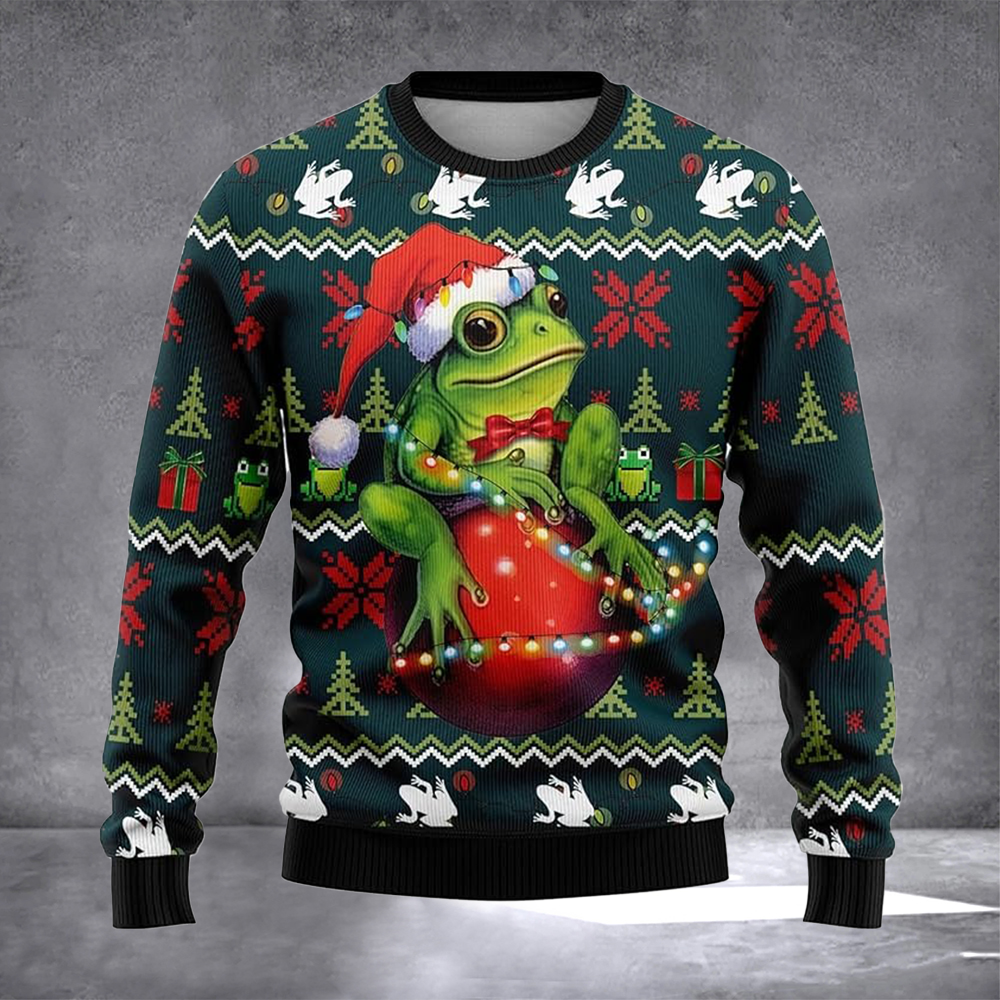 Santa Frog Ugly Christmas Sweater Festive Clothing Christmas Vacation Apparel Frog Lover Gift