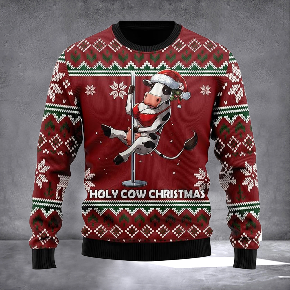 Holy Cow Christmas Ugly Christmas Sweater Funny Cow Sweater Warm Clothes For Winter Xmas Gifts