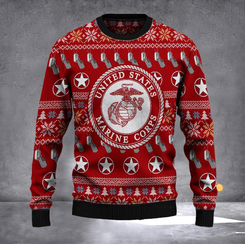 United States Marine Corps Ugly Christmas Sweater USMC Merch Gifts For Marine Veterans