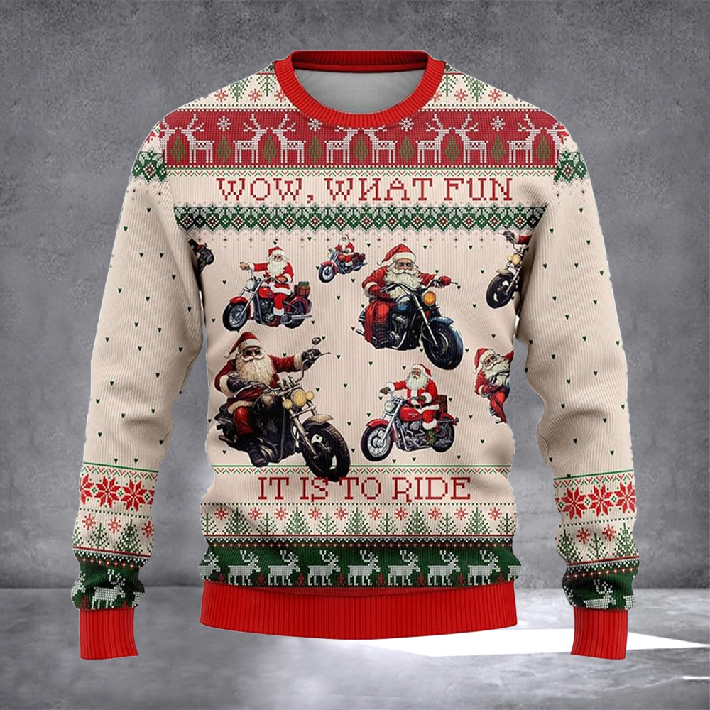 Wow What Fun It Is To Ride Ugly Christmas Sweater Funny Santa Sweater Warm Clothes For Winter