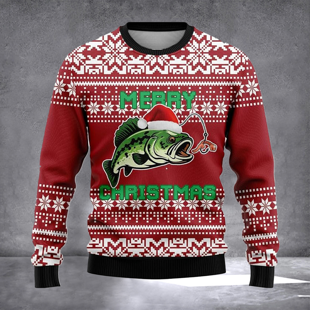 Bass Fishing Merry Christmas Ugly Christmas Sweater Xmas Clothes Fishing Lover Christmas Gift