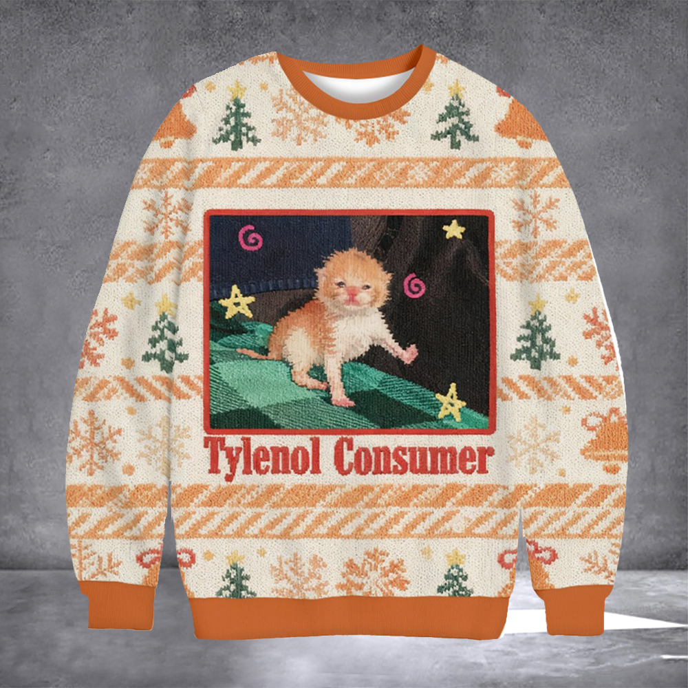 Cat Tylenol Consumer Ugly Christmas Sweater Funny Sayings Sweater Cat Lovers Xmas Gifts