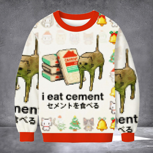 Cat I Eat Cement Ugly Christmas Sweater Humorous Cat Apparel Holiday Clothing Gifts Idea