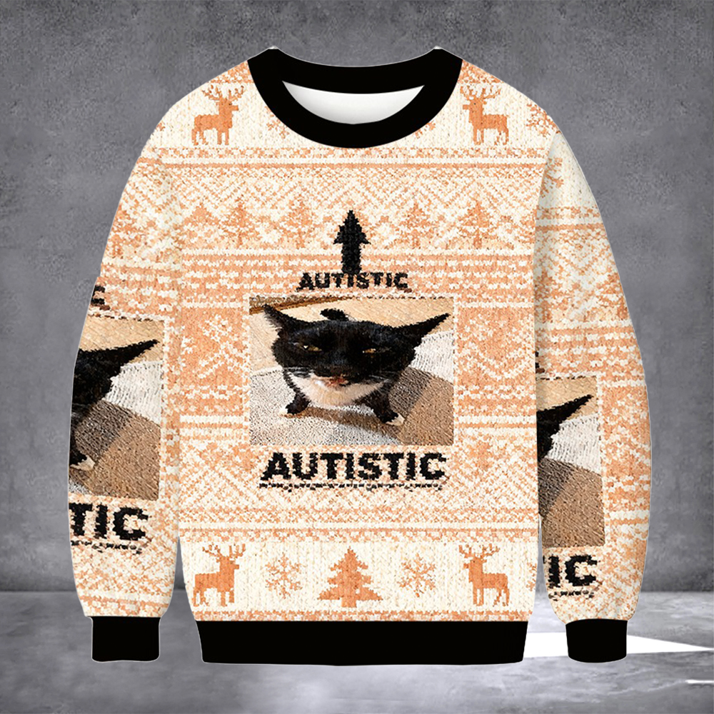 Black Cat Autistic Ugly Christmas Sweater Cold Weather Clothes Cat Lovers Christmas Gift