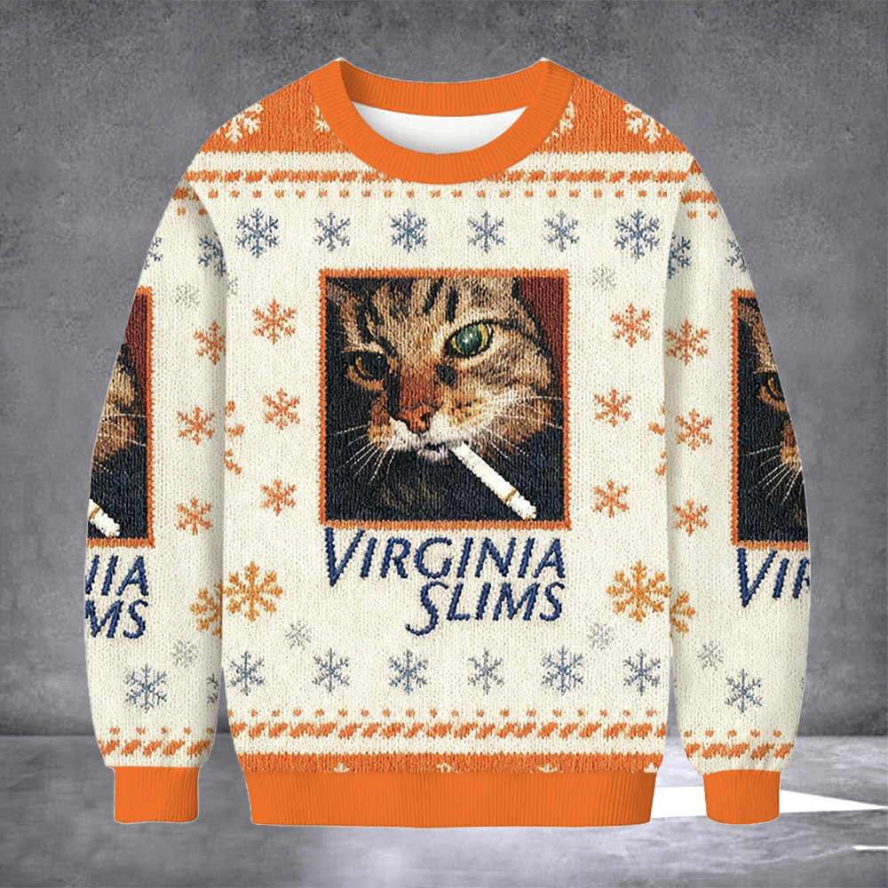 Cat Smoking Virginia Slims Ugly Christmas Sweater Funny Cat Apparel Smoking Lover Xmas Gifts