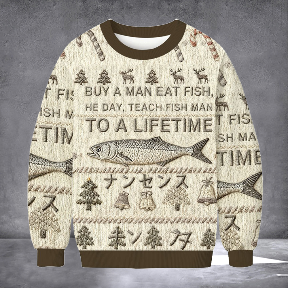 Fish Man To A Lifetime Ugly Christmas Sweater Hilarious Holiday Merch Fish Lovers Xmas Gifts