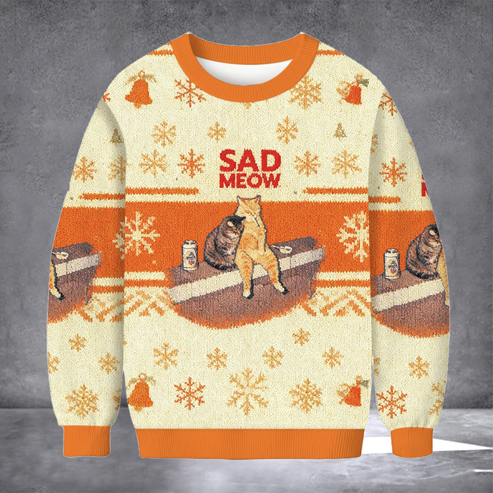 Cat Sad Meow Ugly Christmas Sweater Cat Couple Streetwear Festive Apparel Xmas Gifts
