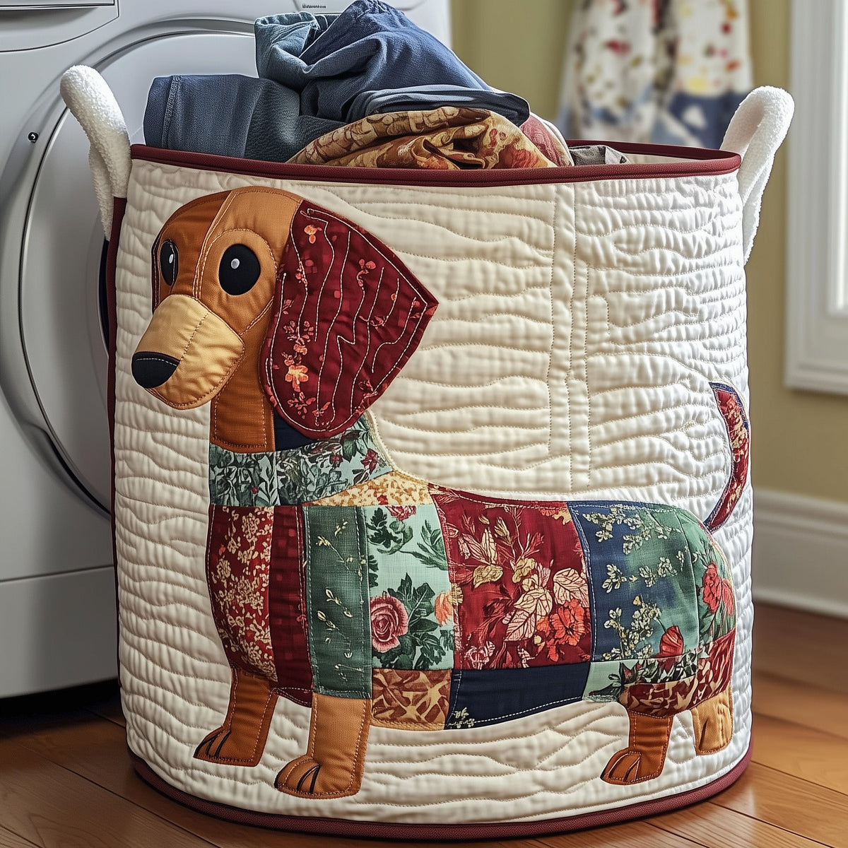 Floral Quilted Laundry Basket Dachshund Christmas Gifts