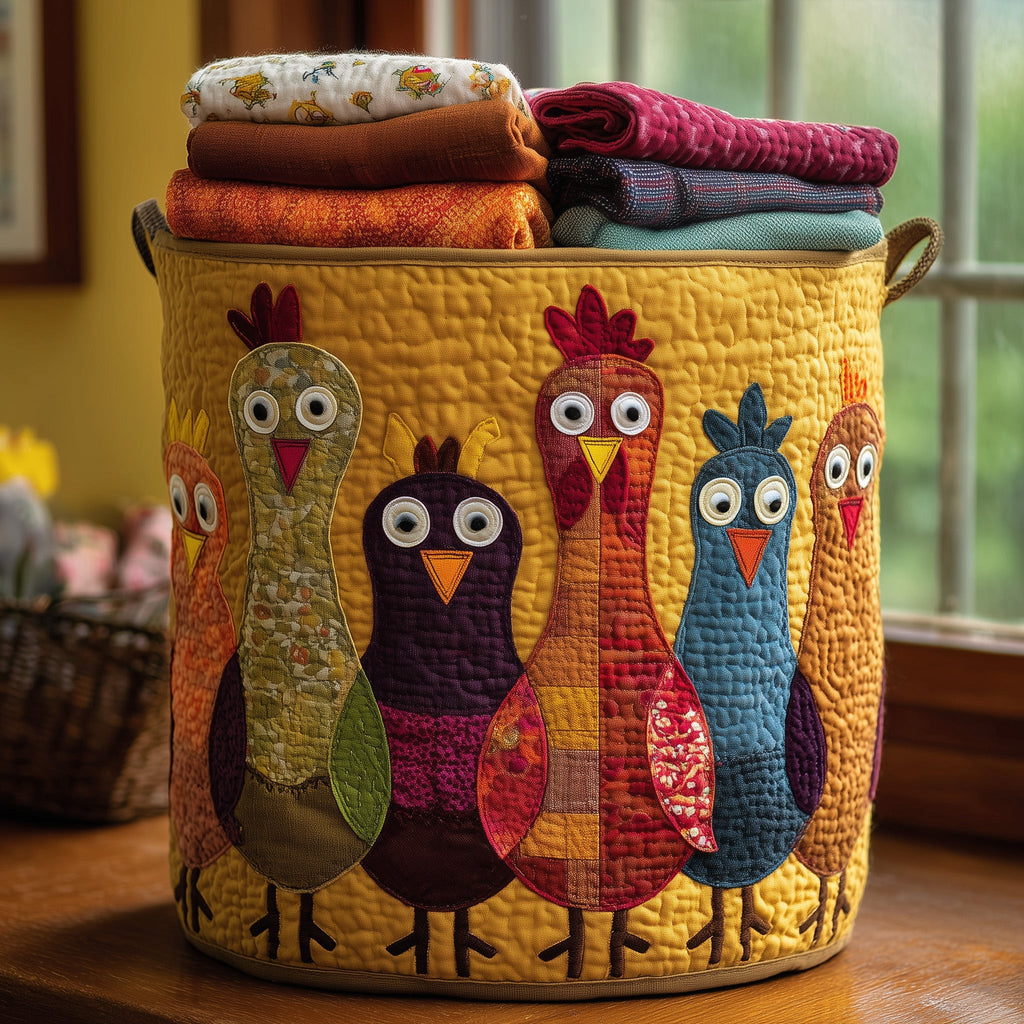 Whimsical Chicken Quilted Laundry Basket Unique Gifts For Farmers