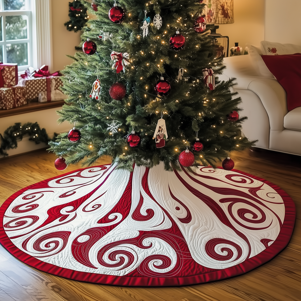 Peppermint Candy Christmas Quilted Tree Skirt Xmas Accessories Best Christmas Tree Skirts