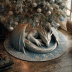 Dragon Frost Guardian Quilted Tree Skirt Christmas Home Decor Holiday Gifts For Dragon Lovers