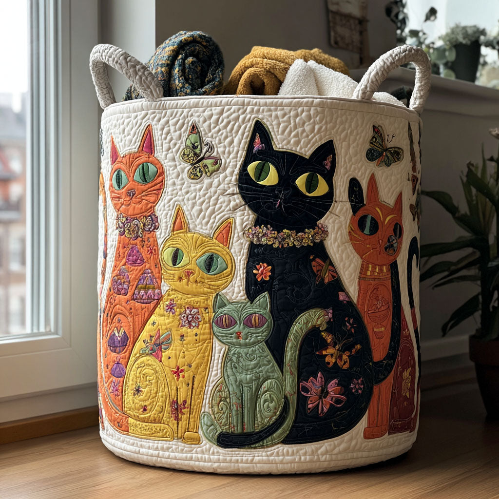 Purrfect Harmony Quilted Laundry Basket NCU0PTT1990
