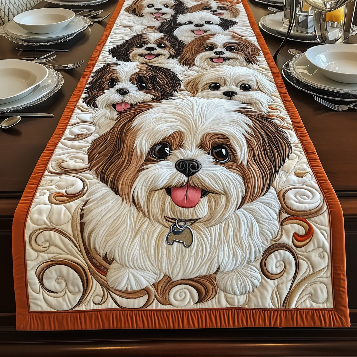 Adorable Shih Tzu Quilted Table Runner Doggy Presents For Christmas