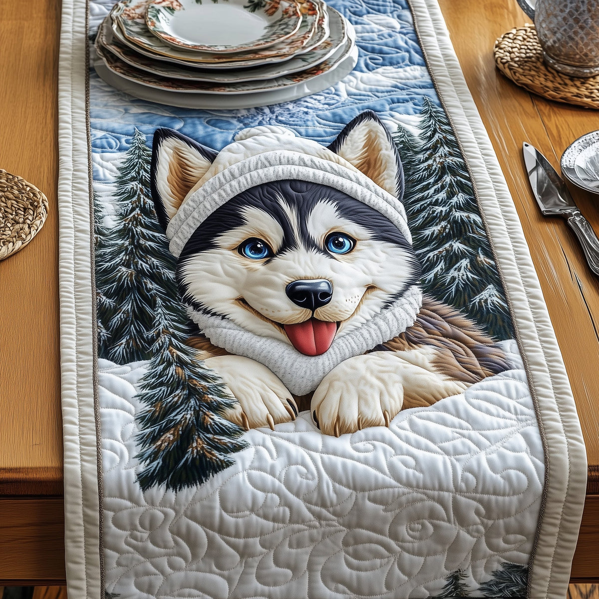 Festive Husky Quilted Table Runner Gift Ideas For Pet Lovers