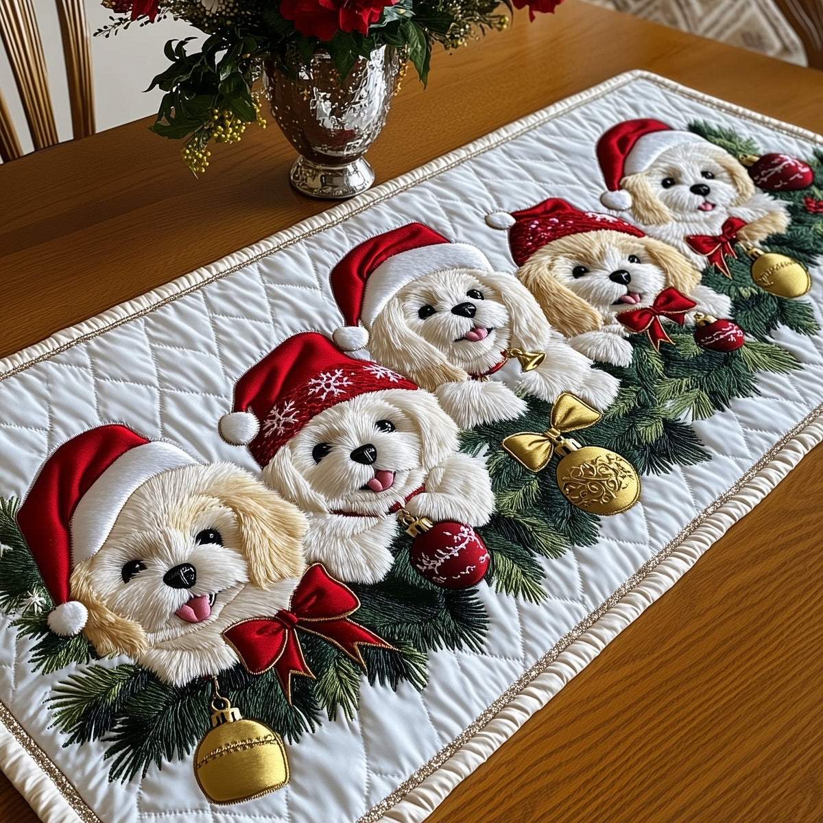 Jolly Bichon Quilted Table Runner Dog Themed Merchandise